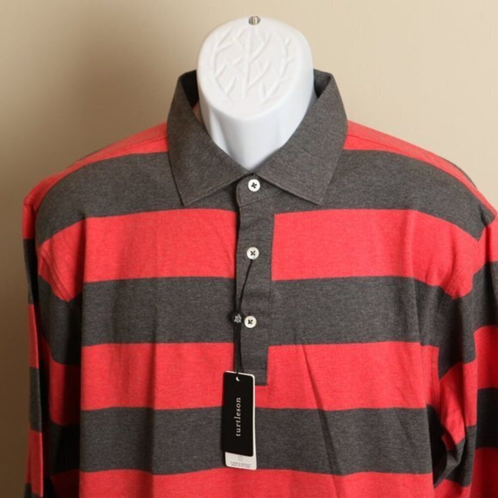 🆕 Turtleson Men’s Long Sleeve Golf Polo Shirt Red Gray Large L NWT 🔥